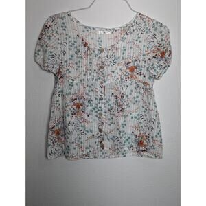 Women's C.S.L. Sheer White Baby Doll Lightweight Floral Top Size S